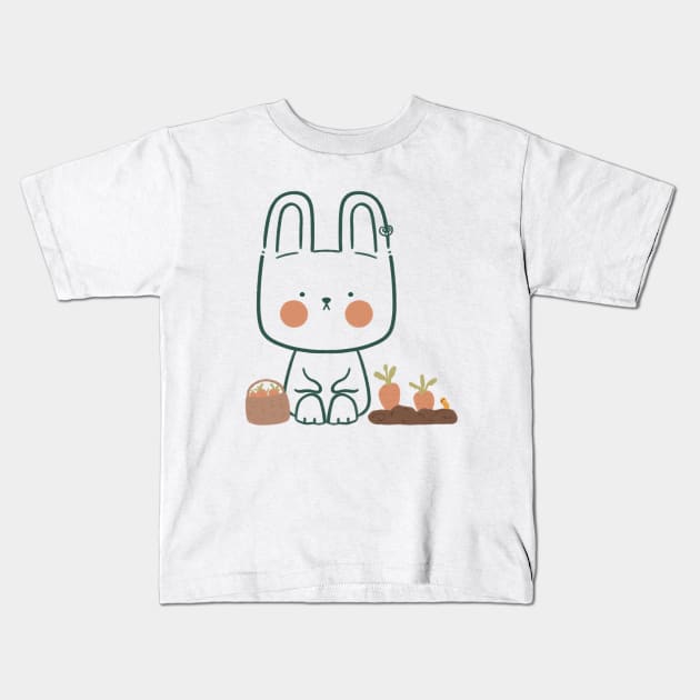 Bunny with his carrot gardern Kids T-Shirt by donglaihandmade